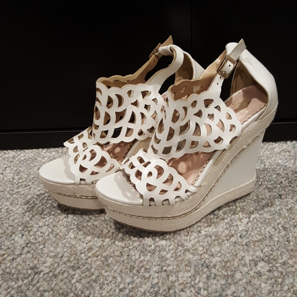 White wedge platform sandals